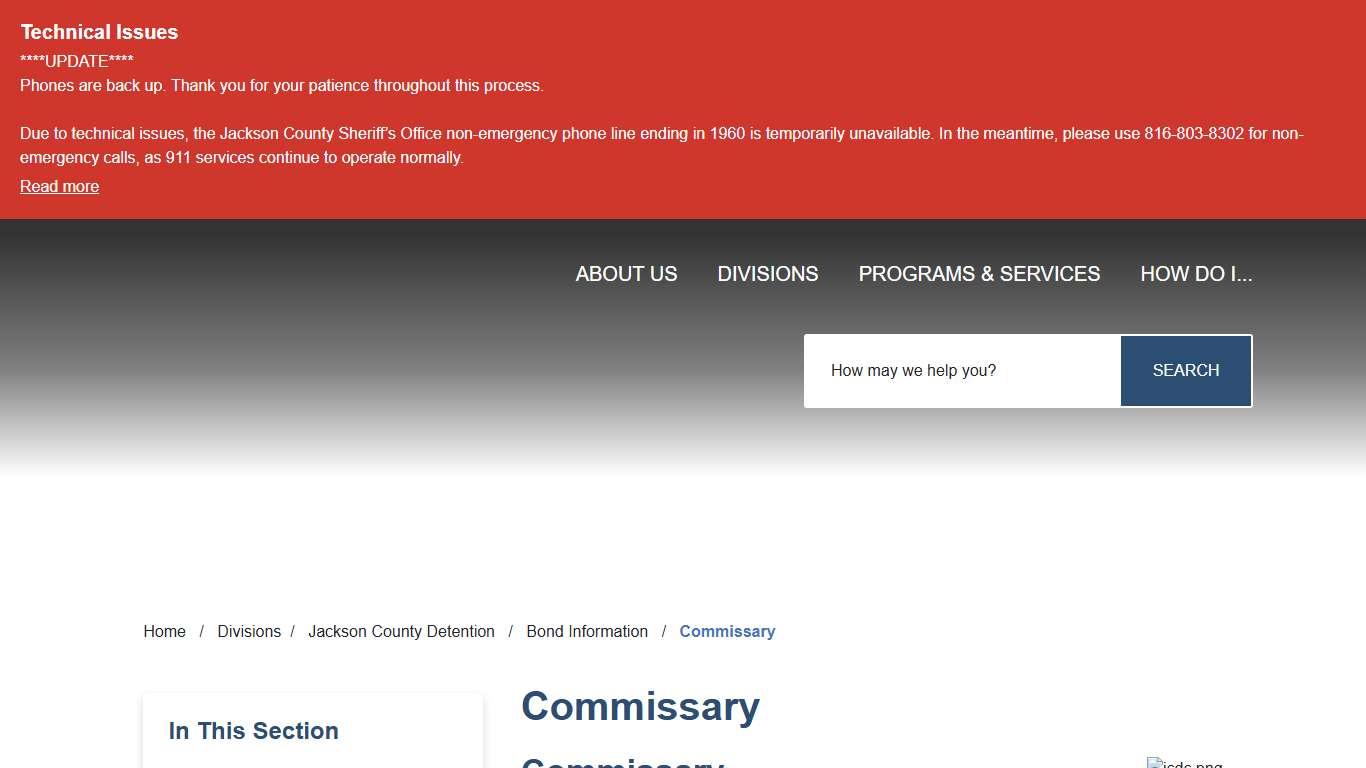 Commissary - Jackson County Sheriff, MO