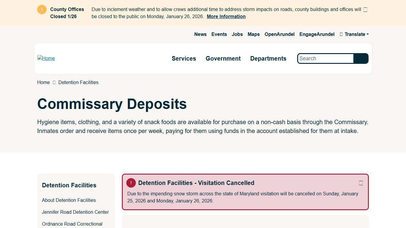 Commissary Deposits Anne Arundel County Government